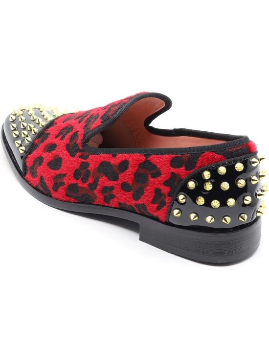 Metrocharm Men\'s Red Leopard Print Loafers Smoking Spikes Slip On Formal Shoes main image 4